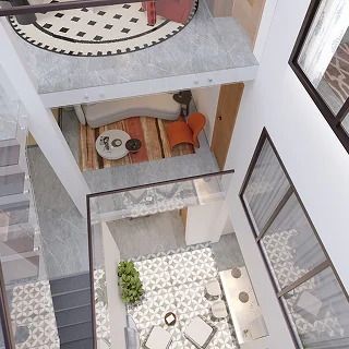 Triple-height skylight atrium with greenery options